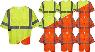 OrangeGearâ„¢ Class 3 Lime High Visibility Short Sleeve 4 Pocket Zippered Mesh Safety Vest - X-Large (10 Pack)
