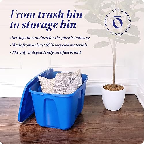 Miniatura 7 de HOMZ Contenedor de almacenamiento de plástico apilable estándar grande de 32 galones con tapa segura para organización del hogar color azul paquete