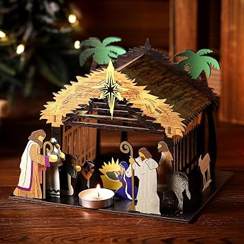 AceOrbit Wooden Nativity Scene Set Christmas Nativity Scene with Manger