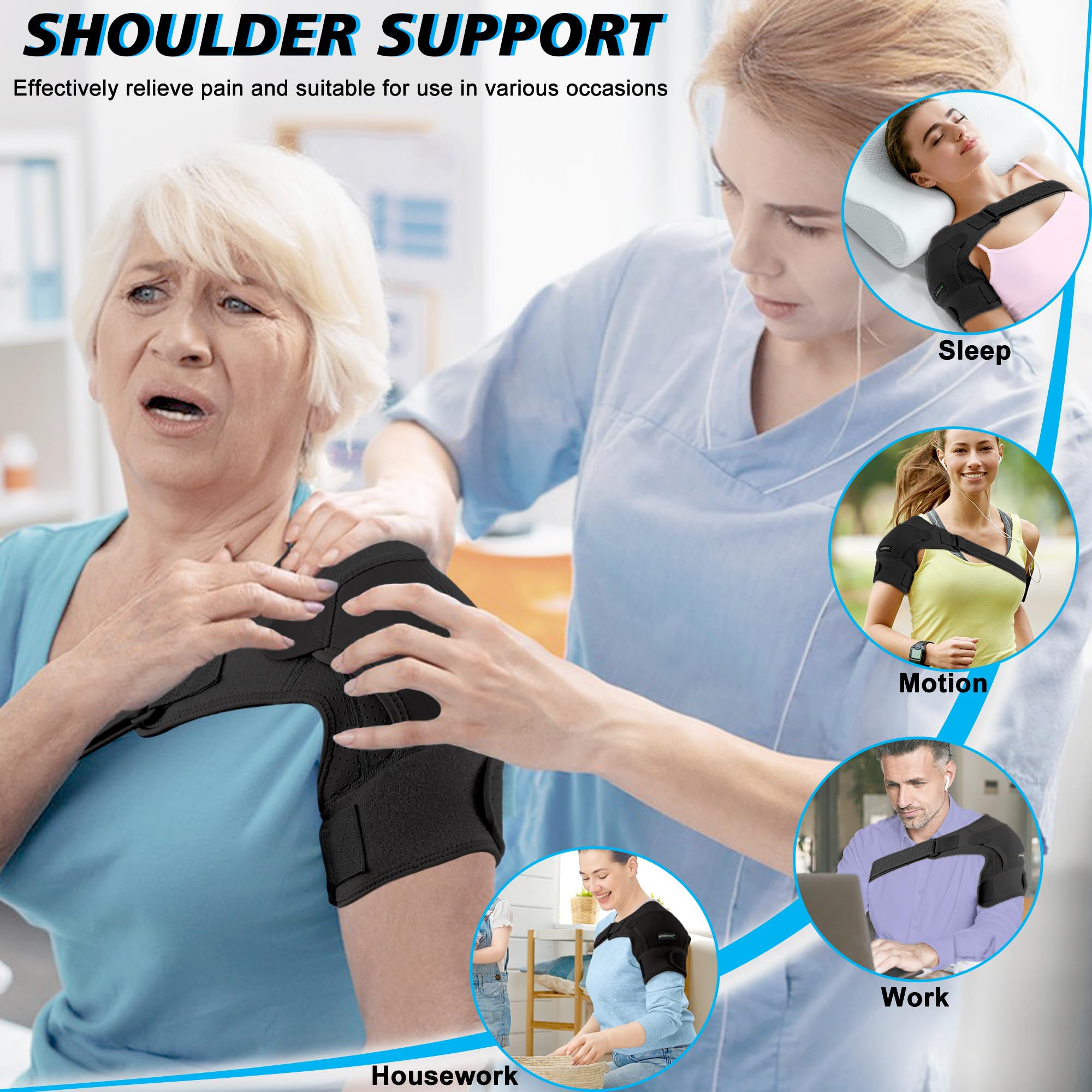 KONSEDIK Inmovilizador de hombro con bolsa de hielo, soporte de compresión para alivio del dolor en las articulaciones de CA, hombro congelado, dislocación, desgarro de labrum, envoltura ajustable