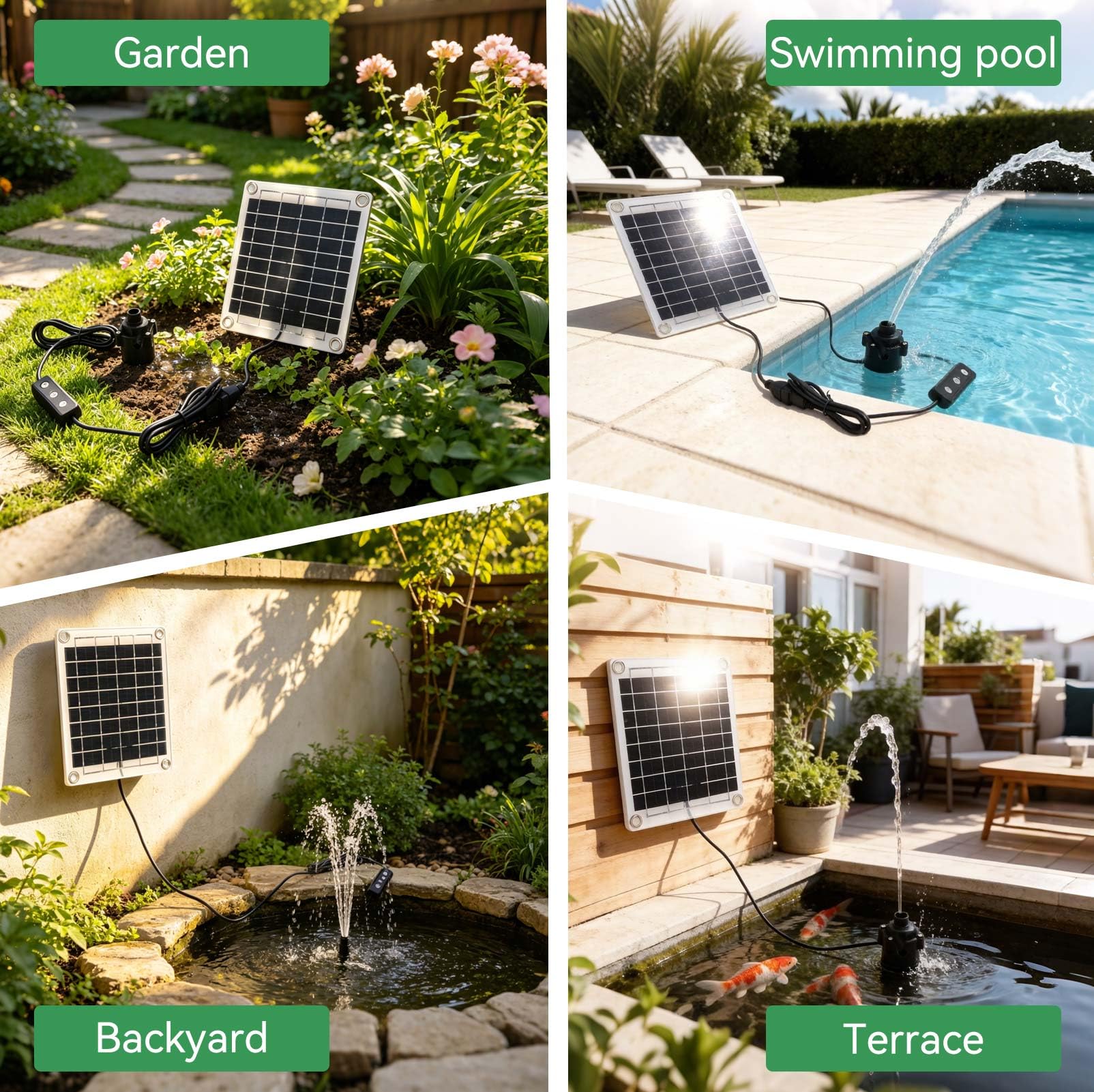 Bomba De Fuente Solar, 20W DC 12 V Panel Solar Bomba De Agua Kit De Fuente Sumergible Ajustable Con Elevación De Agua De 5 Metros/16.4 Pies Para Bañera De Aves Riego De Peces Estanque De Jardín