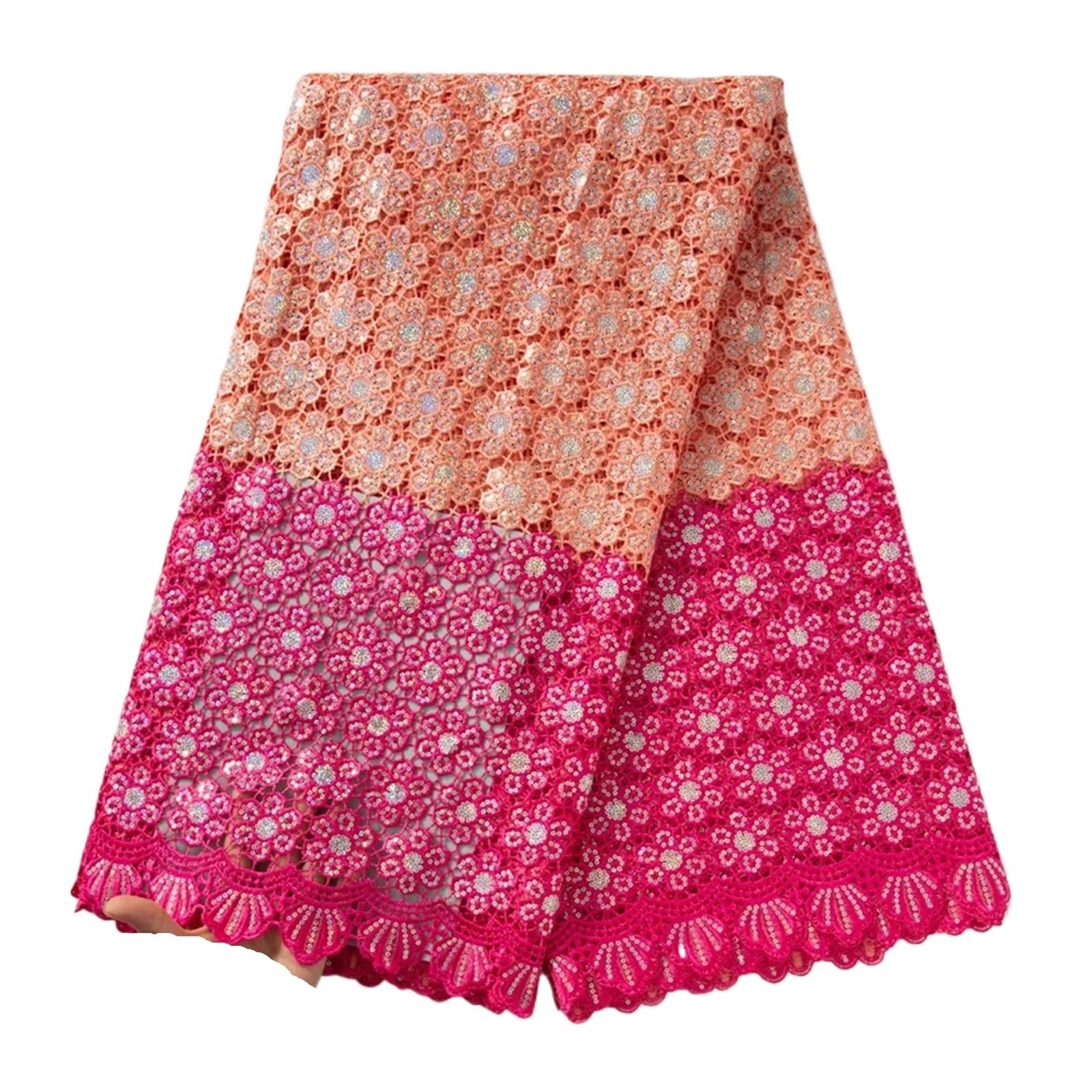 HKVTVCYPYA Nigerian Cord Lace Fabric African Guipure Novelty Water Soluble Wedding Dress for Women Sewing(36713)