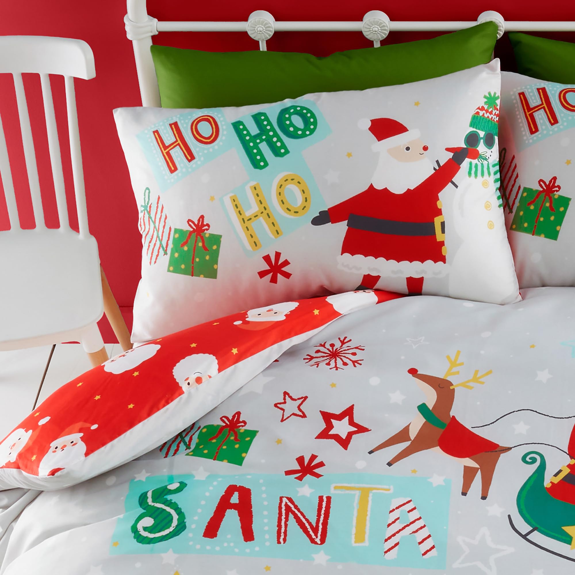 Bedlam, Cartoon Santa Please Stop Here Duvet Cover, Double Bedding Size (200 x 200cm), Reversible (2 Designs) - Image 2