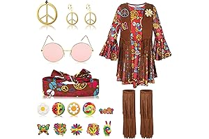 19PCS 60s 70s Hippie Costume Peak Swinging 60's Fancy Dress