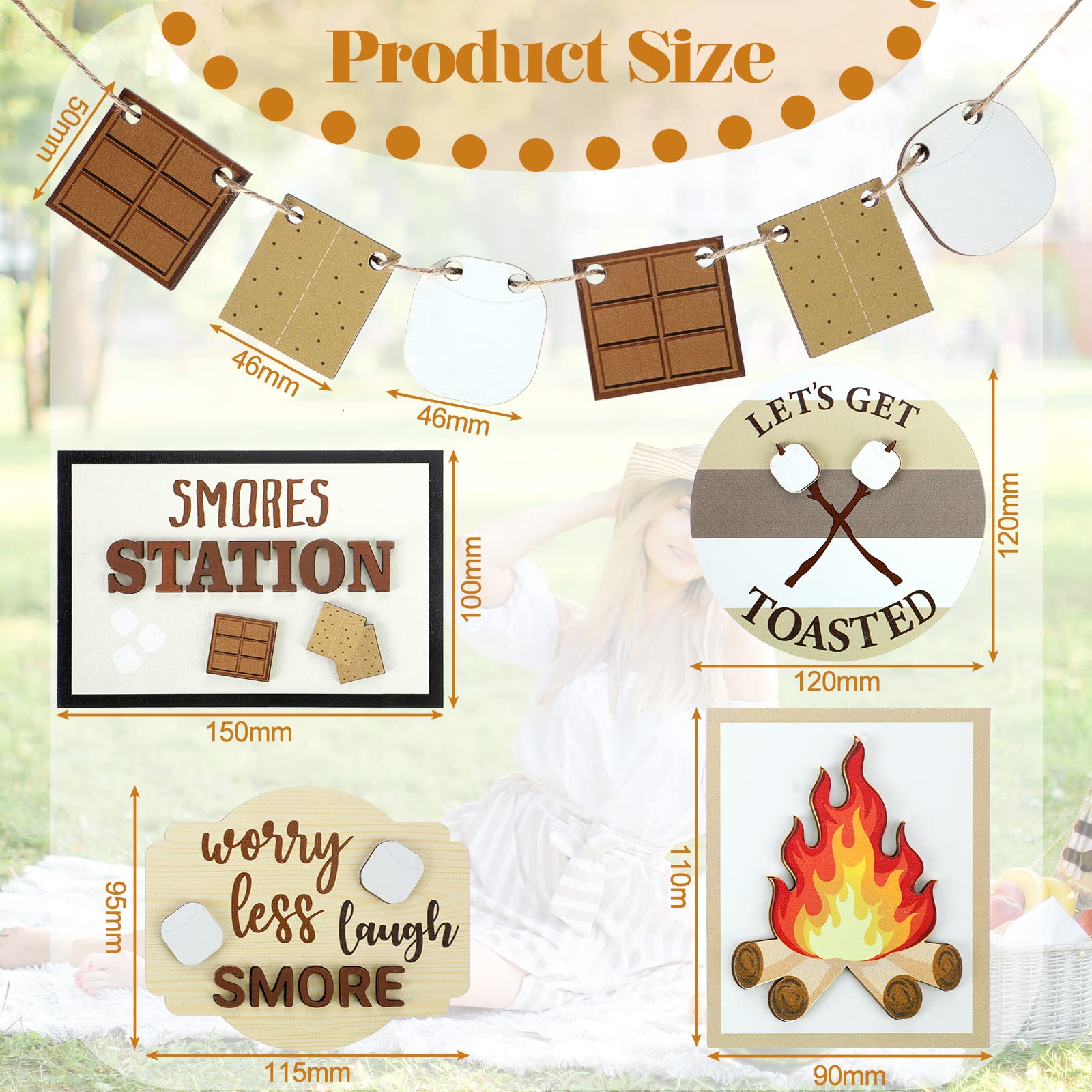 Set di 10 vassoi da campeggio a più livelli a tema fattoria in legno, decorazioni per feste di campeggio, falò, decorazione per barbecue, cioccolato, campeggio, vassoi decorativi, rustici,