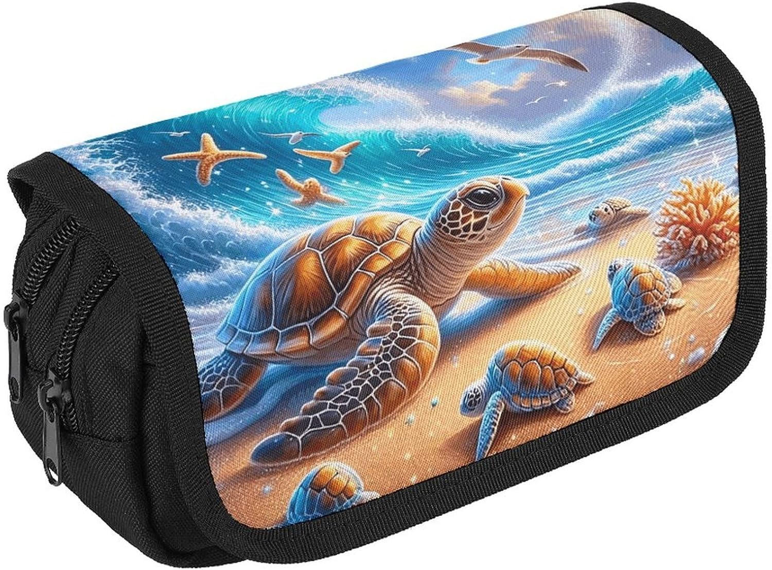 Romantic Beach Turtles Pencil Case Big Capacity Pencil Pouch