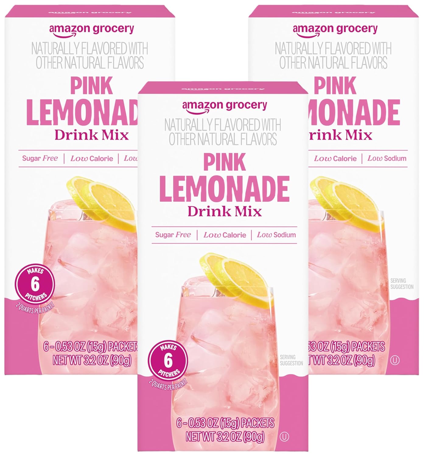 Amazon Grocery, Pink Lemonade Drink Mix Singles, 3.2 Oz, 6 Ct (Pack of 3)
