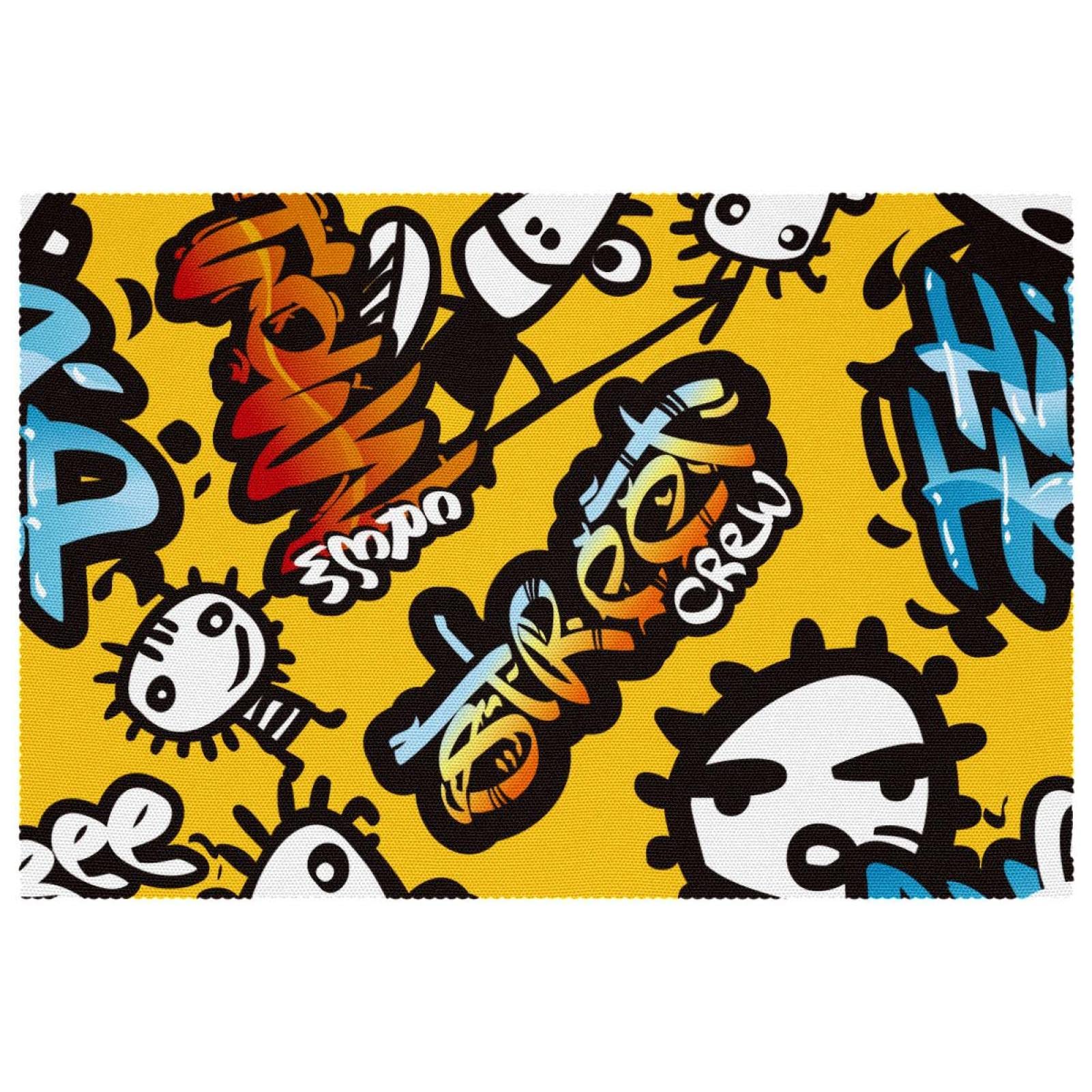 Sets de table Doodle Monster Pop Art en tissu Oxford lavable | Lot de 4
