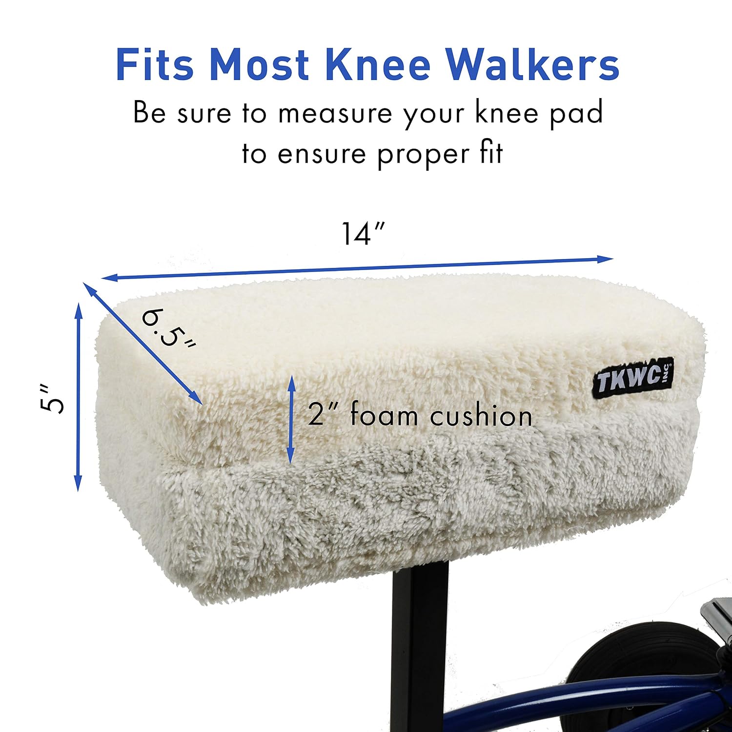Knee Scooter Comfy Cushion by TKWC INC - Two Inch Thick Foam Knee Pad and Cover - Fits Most Knee Walker Models