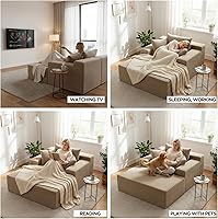 Vista 6 de SYTOPIA Chaise Lounge con reposabrazos, sofá cama de gran tamaño con 3 almohadas, sofá acogedor sin estructura, silla cama de lectura para sala