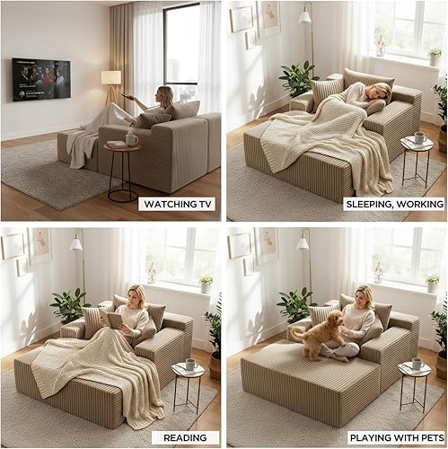 Miniatura 6 de SYTOPIA Chaise Lounge con reposabrazos, sofá cama de gran tamaño con 3 almohadas, sofá acogedor sin estructura, silla cama de lectura para sala