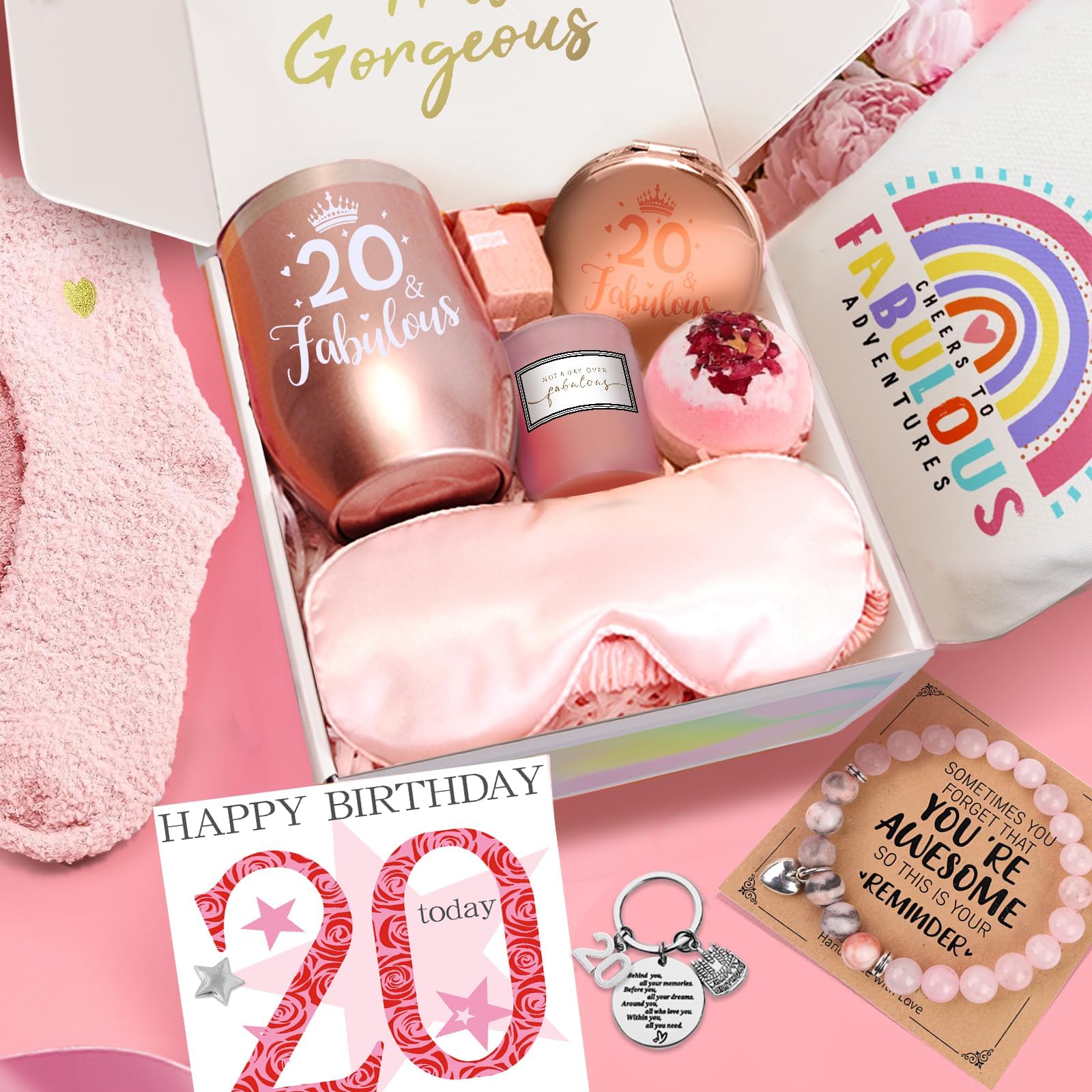 20th Birthday Gifts for Girl, Happy Birthday Pamper Set Present Basket, Unique Hamper Gift Ideas for Her, Best Friends, Sisters, Daughter, Niece, Granddaughter
