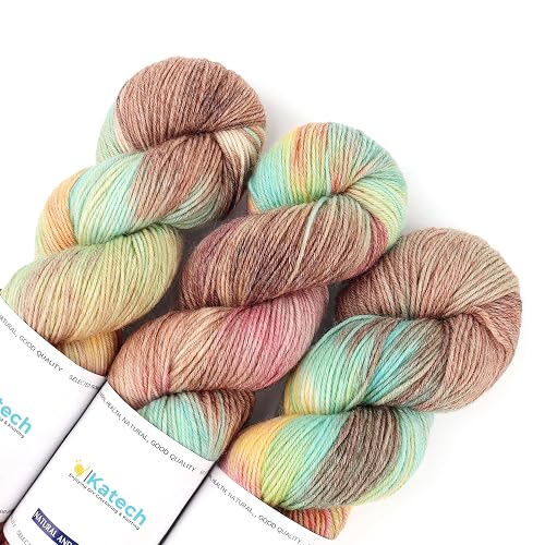 Katech Wool Yarn for Crocheting- 10.58 oz/ 300g Gradient Yarn Wool 52%, Cashmere 10%, Polyester 38%, 885 yds/ 810m Multi Colored Yarns Cashmere Yarns for Knitting Socks Sweater Shawl-Green Brown - gradient E