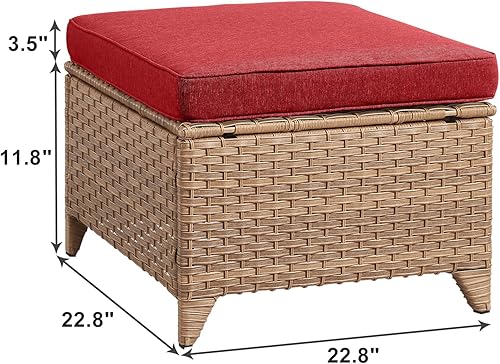 Miniatura 8 de Otomanas otomanas de mimbre para exteriores, juego de 2 reposapiés de ratán para exteriores, otomanas para patio con cojines gruesos (gris