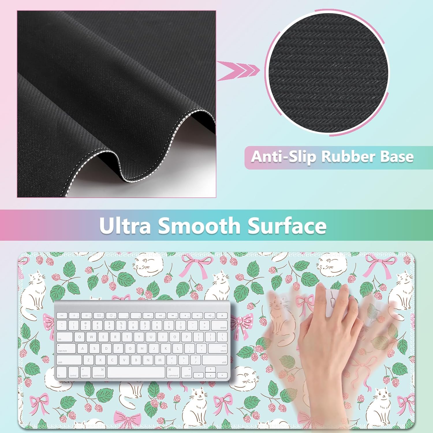 AIMSA Keyboard Wrist Rest Large Mouse Pad Wrist Support Combo, Bows and Kittens Keyboard Pad Desk Mat, Ergonomic Wrist Rest Cushion Pad for Home Office Gaming