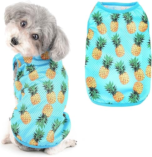 Miniatura 1 de Ranphy Camisa hawaiana de malla transpirable para perros pequeños, ropa para mascotas con piña para perrito, chaleco sin mangas, camiseta para