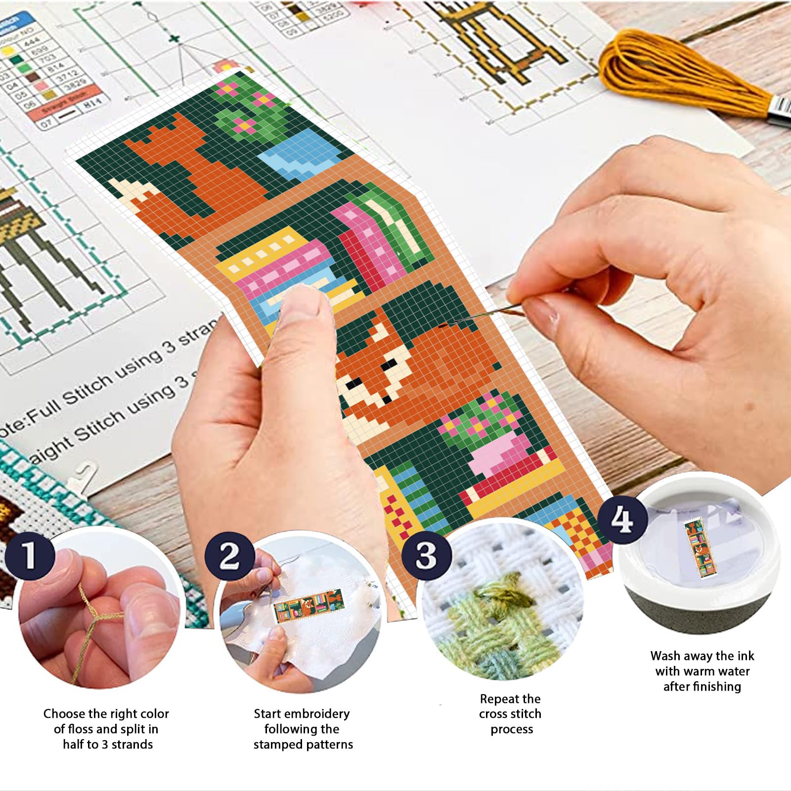 FREEBLOSS Set 6 Punto Croce Segnalibro Babbo Natale Kit Con Istruzioni Per Ricamo Principianti
