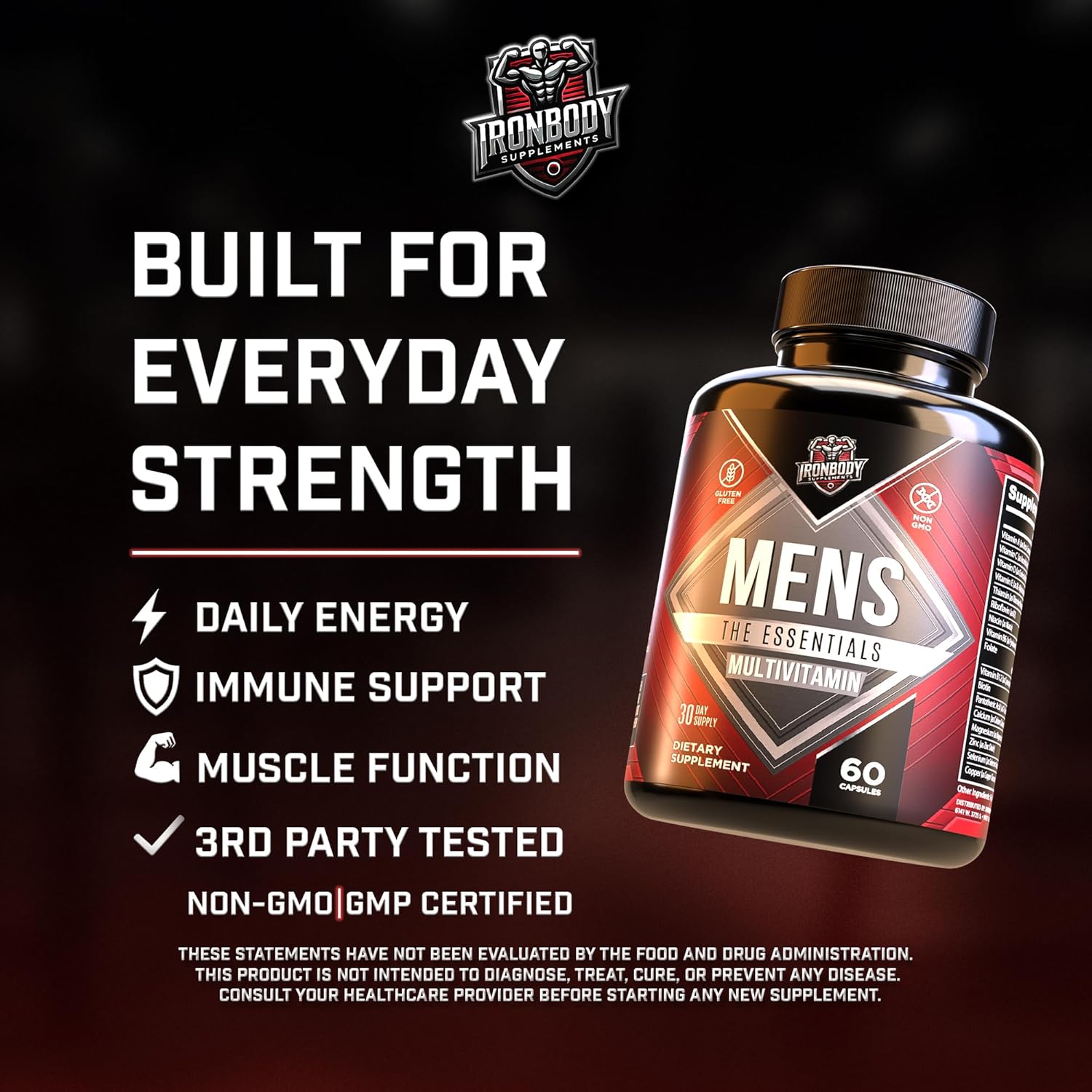 Multivitamin for Men, Vitamins A, B, C, D, E, Zinc. Immune Support, Antioxidant Fruit and Energy Blend. 60 Capsules - Image 4