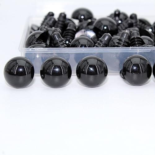 Miniatura 4 de Bestartstore 1 caja (50 unidades) Ojos de seguridad de plástico negro de 0.787 pulgadas con arandelas para proyectos Amigurumi, agujas de tejer,