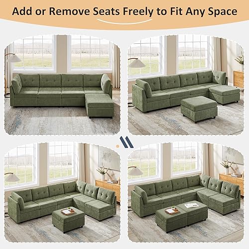 Miniatura 5 de VANOMi Sofá modular seccional, sofás seccionales en forma de U para sala de estar, sofá modular de nube de 4 asientos con 2 otomanas, 112 pulgadas