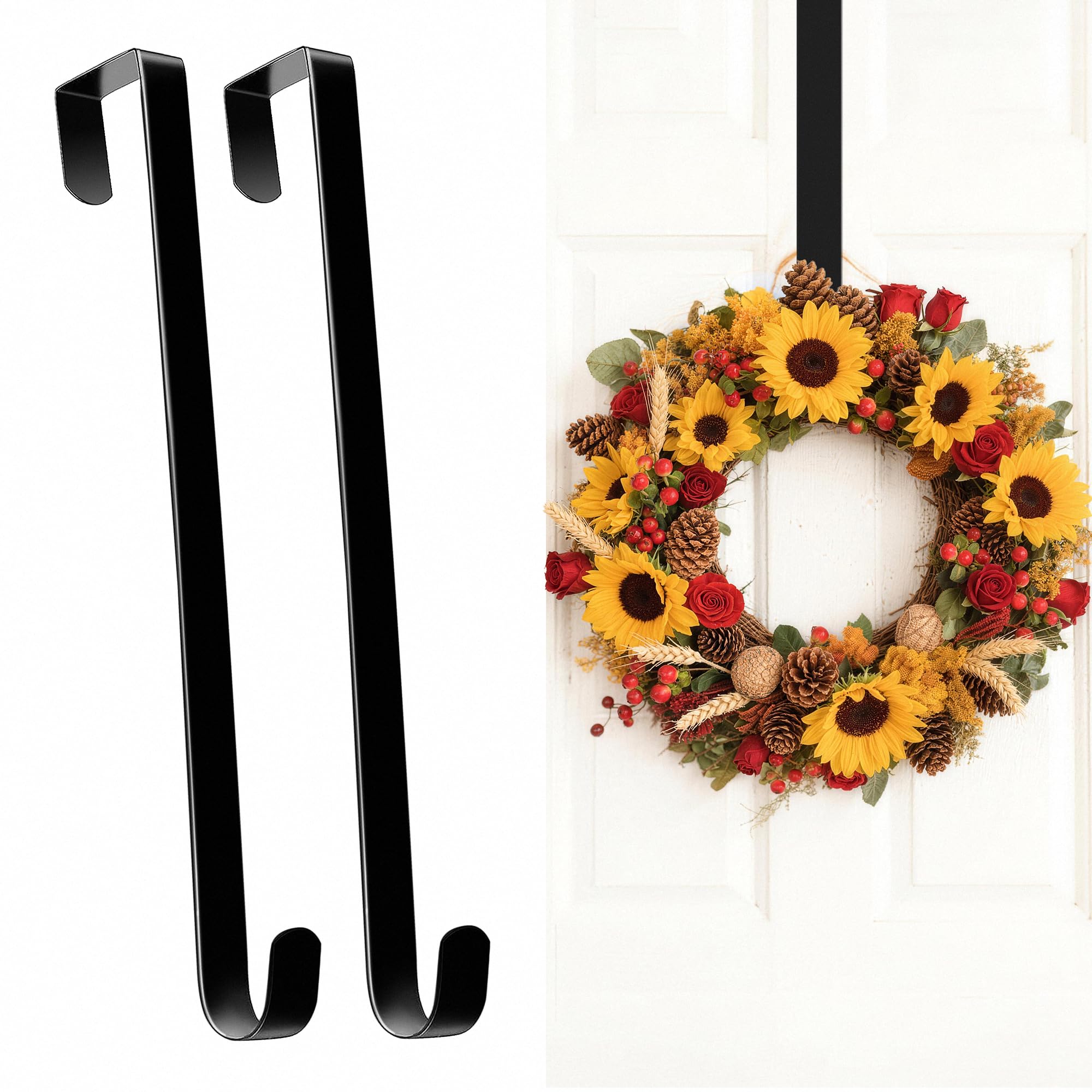 HOOSUN Wreath Hangers for Front Door 4th of July Decorations,14" Patriotic Wreath Hook Holder,Over The Door Hooks Hanger,Metal Garland Hangers Hook for Spring Summer Wreath Porch Decor(2 Pack)