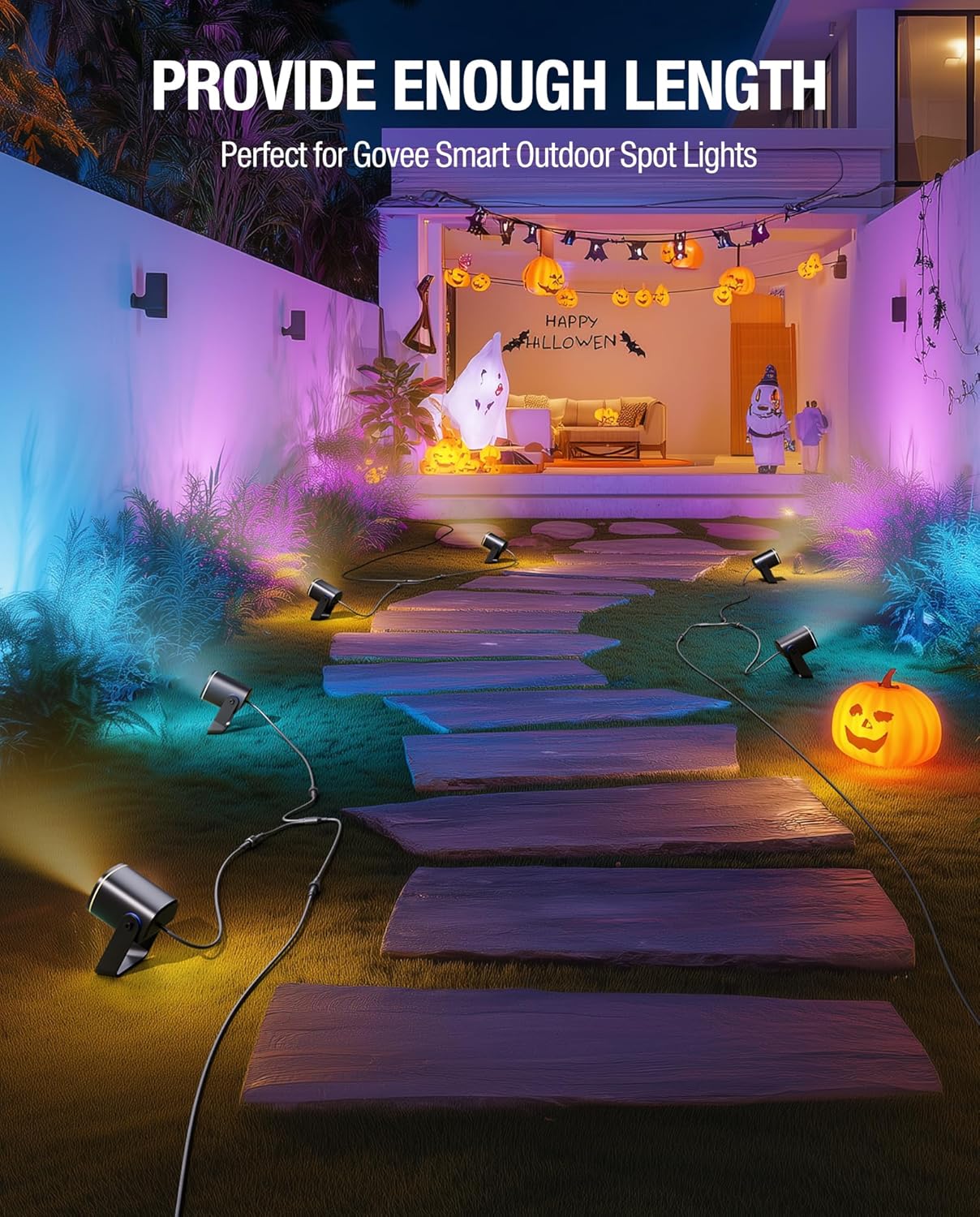 Y-Splitter for Govee Smart Outdoor Spot Lights, (1 Female to 2 Male) Extension Cable Compatible with Govee ‎‎H7094 ‎H7093, H7066 H7065, 4-Pin Replacement Cord for Patio, Backyard, Balcony