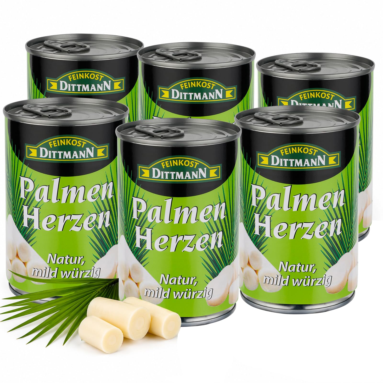 Feinkost Dittmann Palmenherzen Natur, 390 g, 6er Pack | Mild-Würzig, Delikate Palmherzen aus der Konserve, Ideal für Salate und vegetarische Gerichte