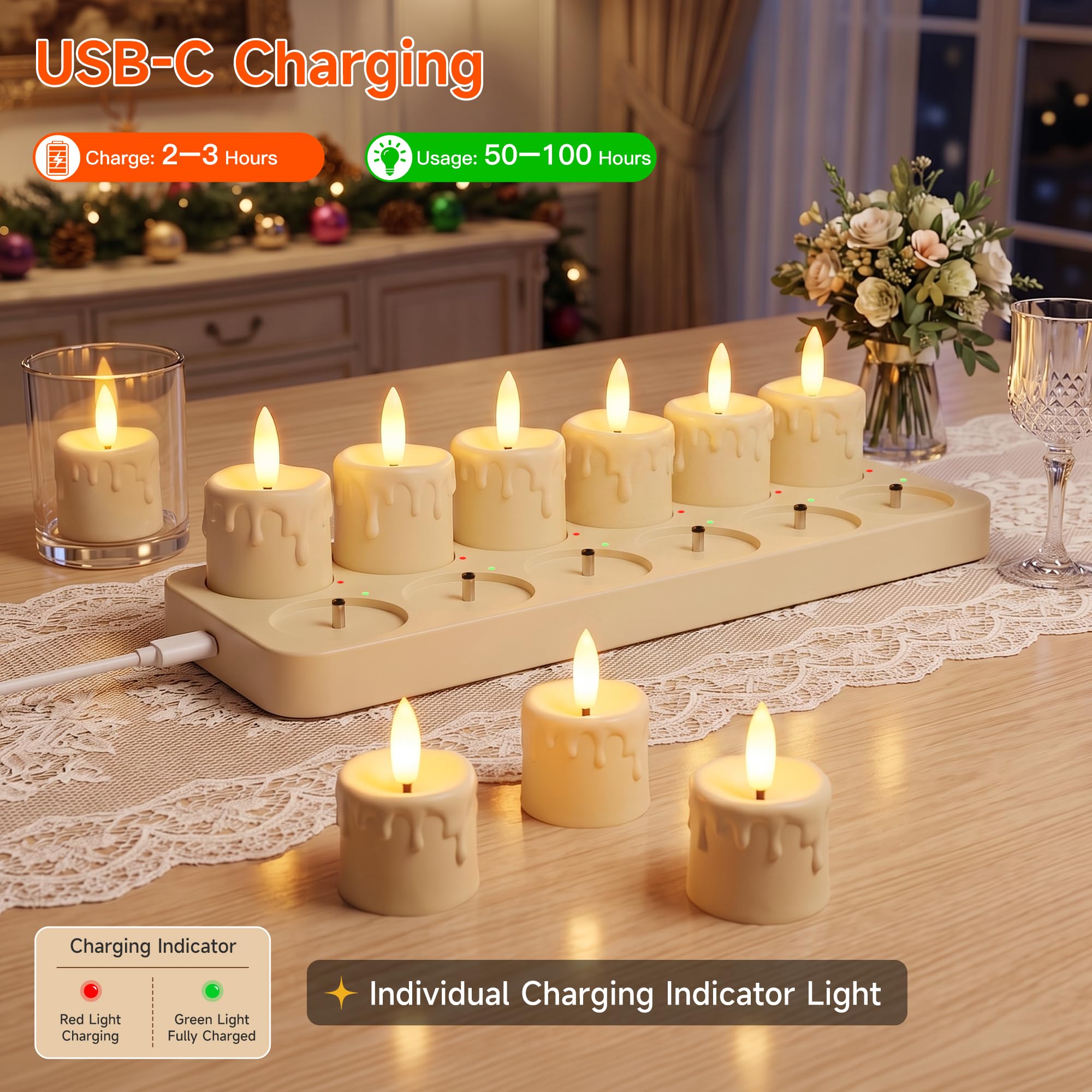 Ketom Set di 12 Candele LED Fiamma Oscillante, Candela LED Ricaricabile USB | Candele LED con Telecomando, Lumini Candele Elettriche, Dimmerabile, Timer, Realistiche Candele Halloween, Natale, casa