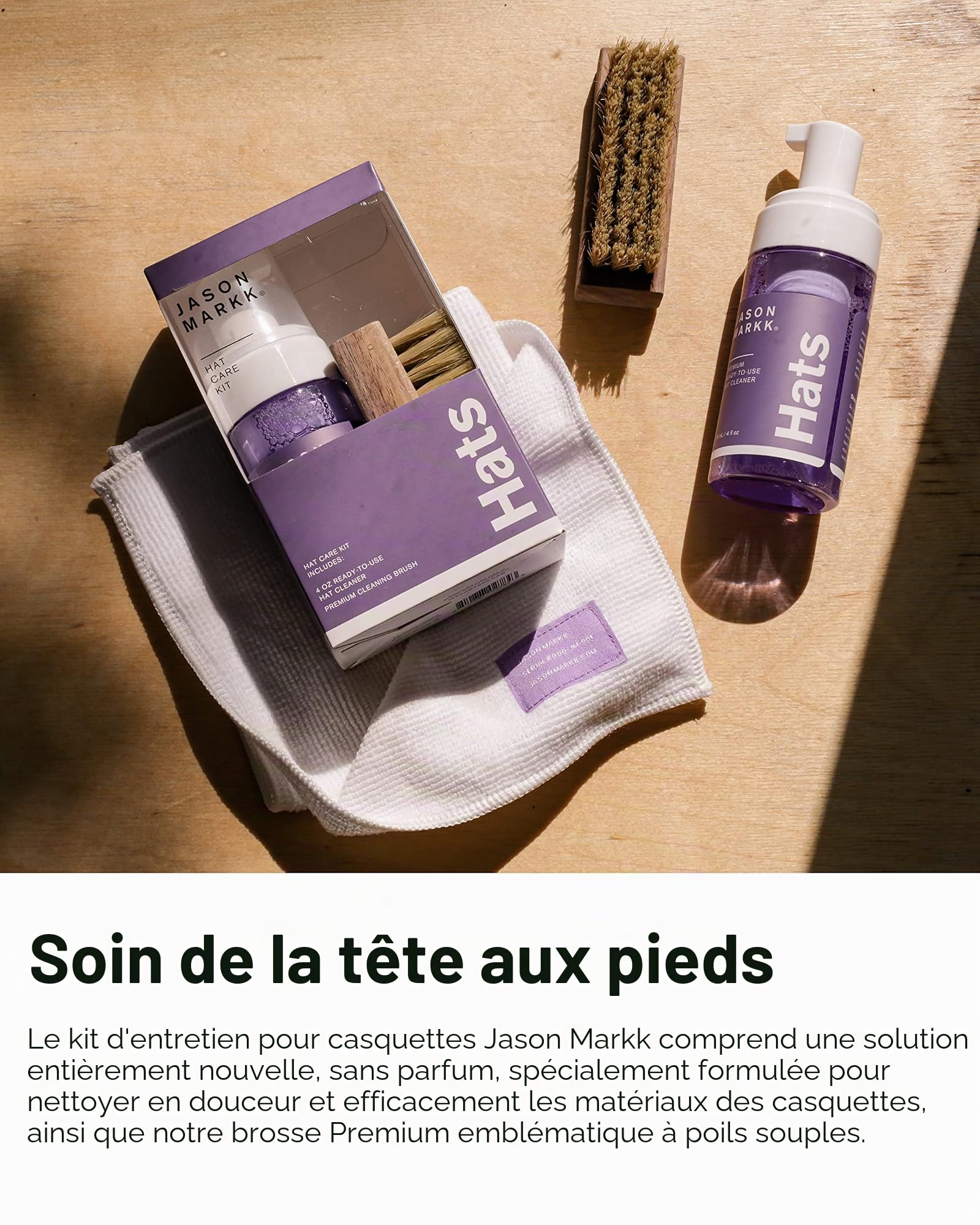 Jason Markk Kit d'entretien pour chapeau, nettoie efficacement les chapeaux, sans danger sur tous les matériaux, spécialement formulé pour le coton, la laine, le feutre et plus encore, sans parfum