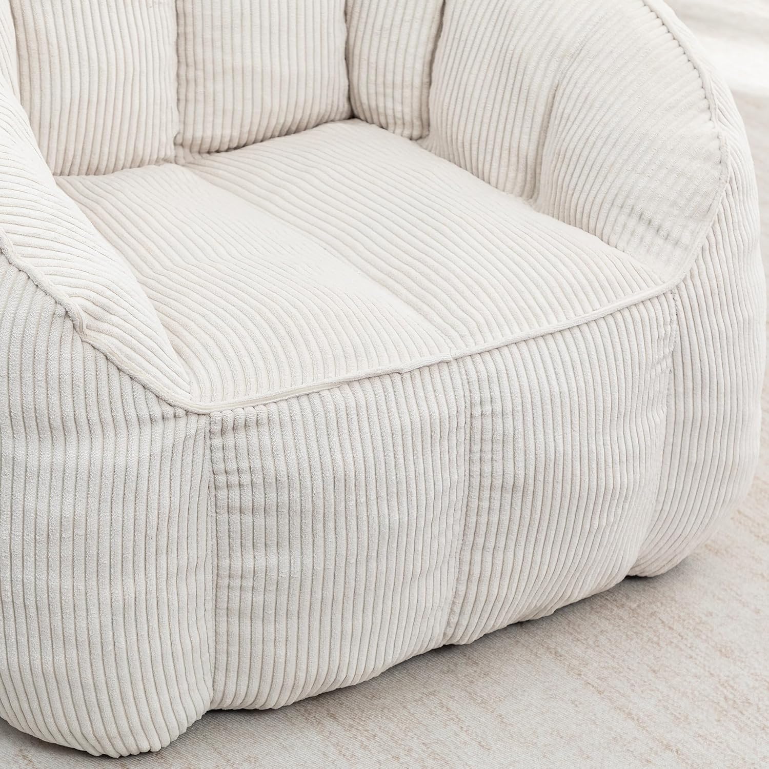 Giant Bean Bag Chair Sofa for Adults Teens, Comfy Corduroy Large Bean Bag with Armrests, Filler Included, Lazy Sofa Couch for Bedroom Living Room(Beige)