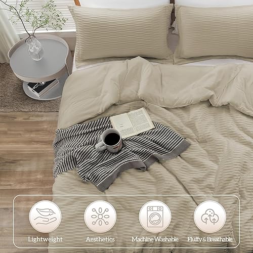 Miniatura 2 de Homelike Moment Juego de edredón bohemio tamaño individual, color beige, 2 piezas, ligero, cálido, jacquard, para todas las estaciones, juego de