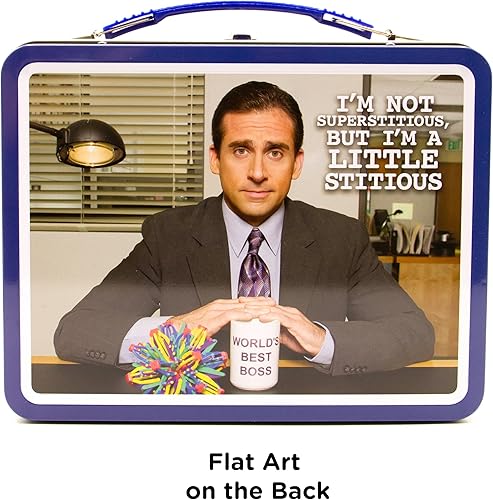 Miniatura 4 de AQUARIUS The Office Fun Box - Caja de almacenamiento de lata resistente con mango de plástico y cubierta frontal en relieve, mercancía oficial de la