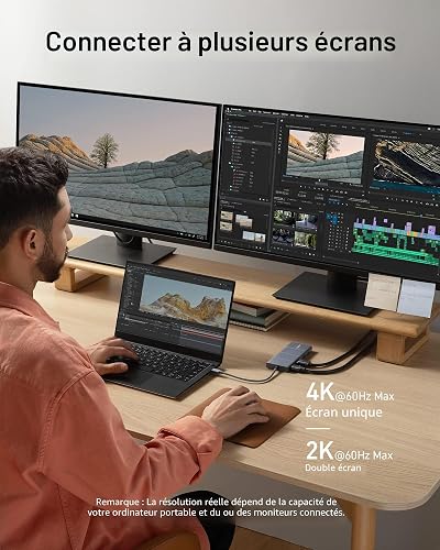 Anker USB C Hub, 11-in-1 Docking Station Dual Monitor, 10 Gbps USB-C and USB-A Data Ports, 4K HDMI and DisplayPort, 85W Power Delivery, 2 Data Ports, Ethernet, for XPS - 8