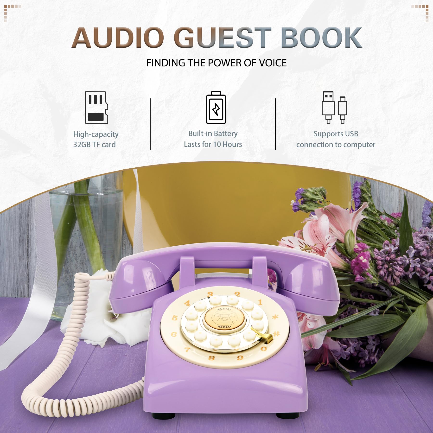 Audio-Gästebuch, Hochzeitstelefon, bewahren Sie Ihre besonderen Anlässe auf, individuelle Audio-Nachrichten, wie das Hinterlassen einer Voicemail-Nachricht, für Hochzeit, Party, Geständnis