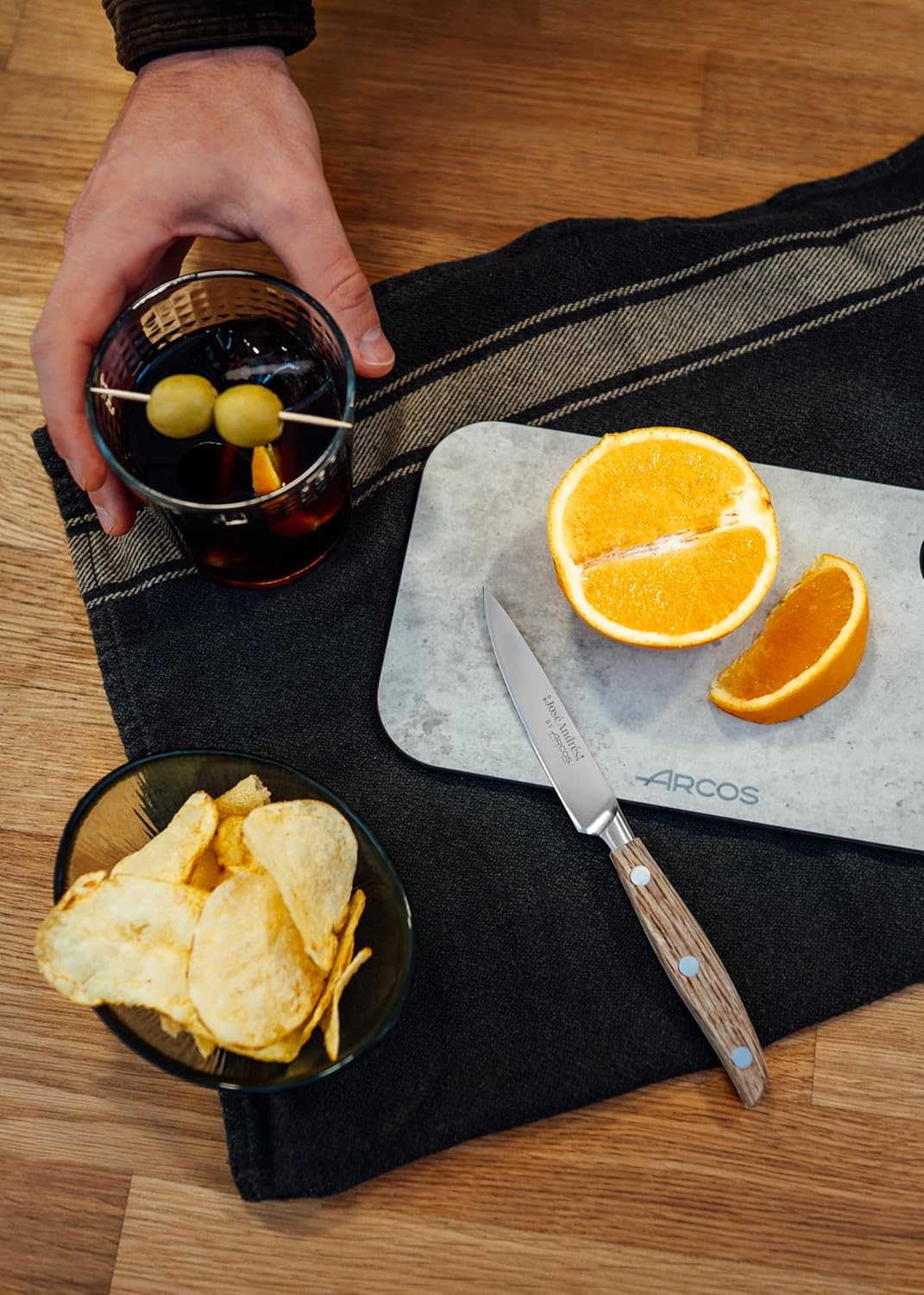 Arcos Jose Andres Paring Knife | 4-Inch Forged Knife for Fruit & Vegetable Peeling | NITRUM Stainless Steel Blade with Silk Edge | Light Brown Holm Oak Handle