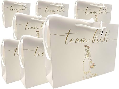 Miniatura 1 de Propuesta de bolsas de regalo para damas de honor, estilo europeo con asa y cinta de satén, juego de 7. En papel de aluminio dorado para fiestas de