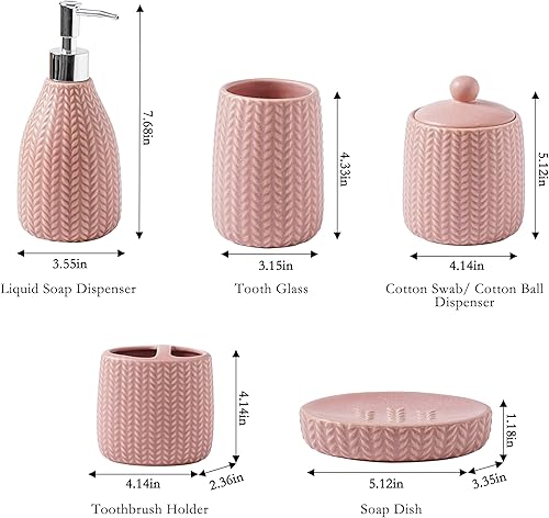 Miniatura 8 de SURUI - Juego de accesorios de baño de cerámica, 5 piezas, juego de accesorios de baño con soporte para cepillo de dientes, vidrio de dientes,