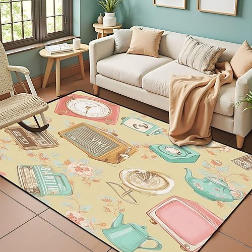 Vista 14 de Seamless Cute Retro Groovy Flowers Seventies Style Groovy Area Rug Outdoor Patio Rug Play Mat Modern Floor Carpet Non-Slip Home Decor Living Room