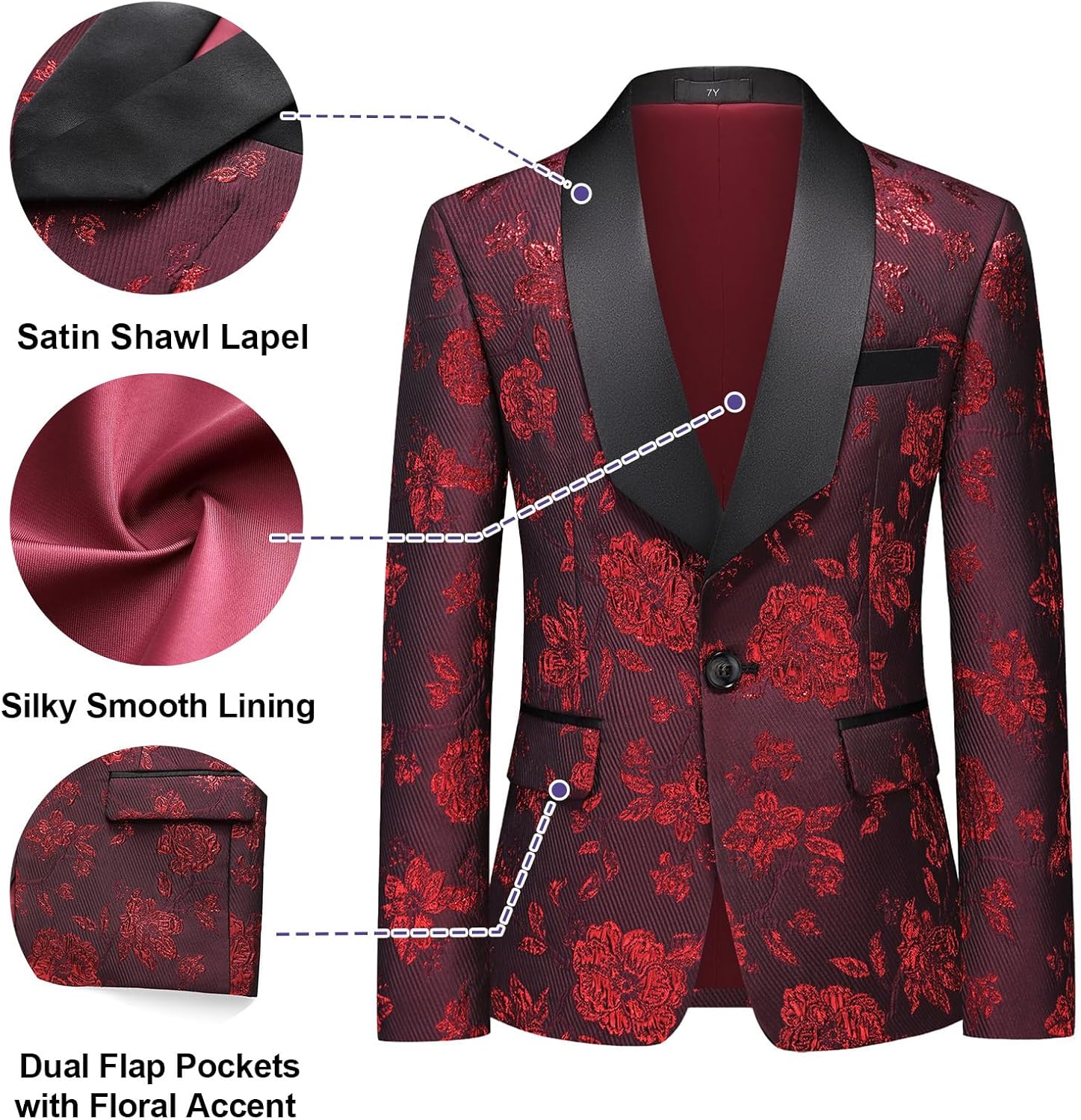 Boy Suit Tuxedo 3 Piece Regular Fit Floral Pattern Blazer Jacket Waistcoat Pants Men Suit Set for Wedding