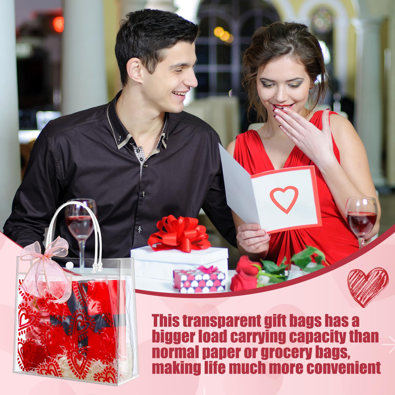 Valentines Shopping Bags Red And Pink Ribbon Valentines 50 Pcs 