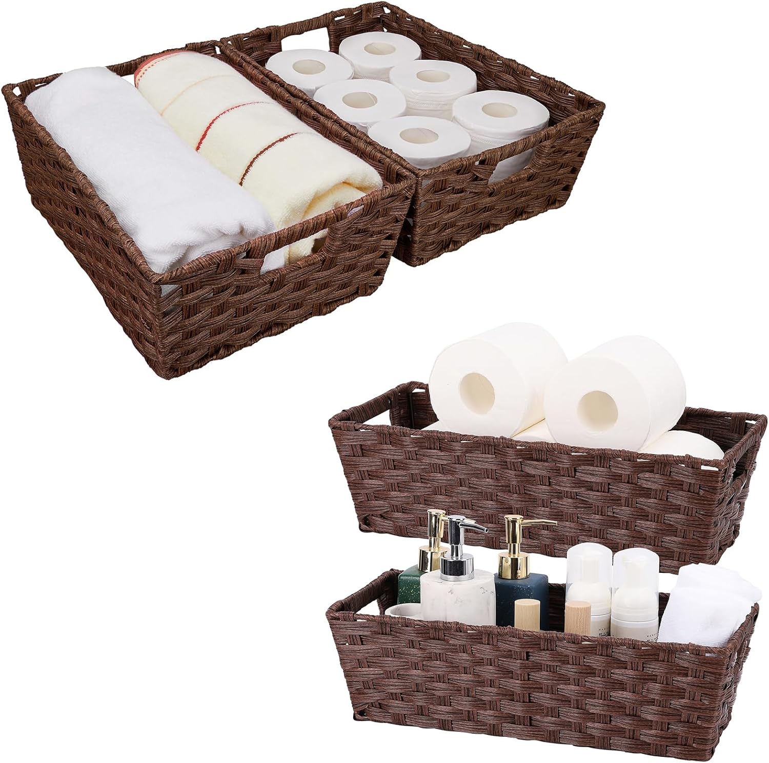 Bundle of 2-Pack Wicker Storage Baskets & 2-Pack Toilet Tank Baskets