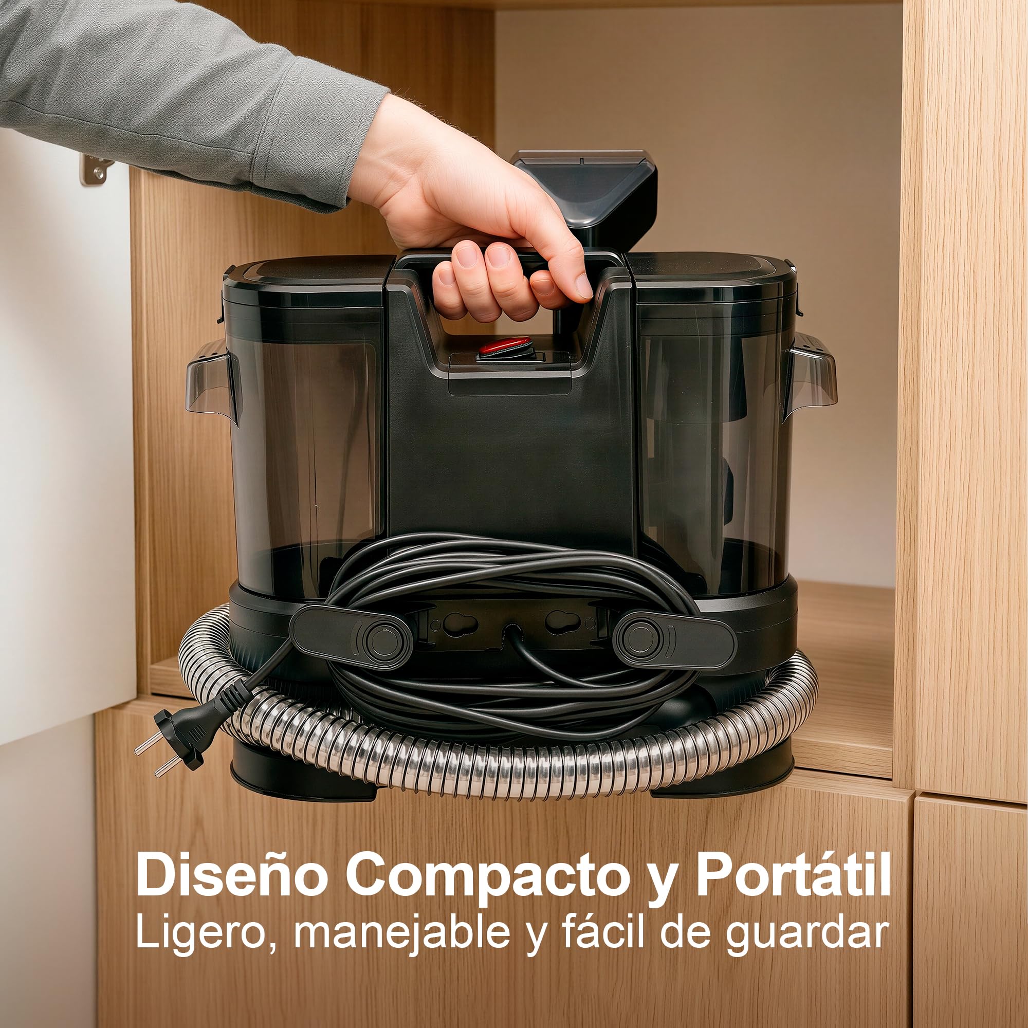 Aspirador de Agua | Limpiador Tapicerías Profesional | 450W Potente Succión | Limpieza en Seco y Húmedo | Cable de 5 metros | Sofás Alfombras Coches | Depósito Doble 1.8L + 0.8L | Aspiradora Portátil