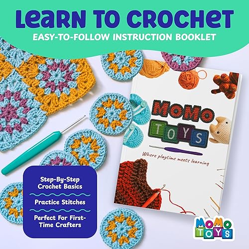 Miniatura 3 de MOMOTOYS Kit de ganchillo para principiantes para niños y adultos, juego de iniciación de 58 piezas con 15 madejas de hilo, ganchos de ganchillo, 15