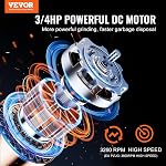 VEVOR Élimination des ordures, 3/4 HP 3260RPM Éliminer les déchets alimentaires en continu, 3-Bolt Système de broyage des déchets alimentaires avec réduction du bruit, cordon d'alimentation & Garde à éclats pour les éviers de cuisine