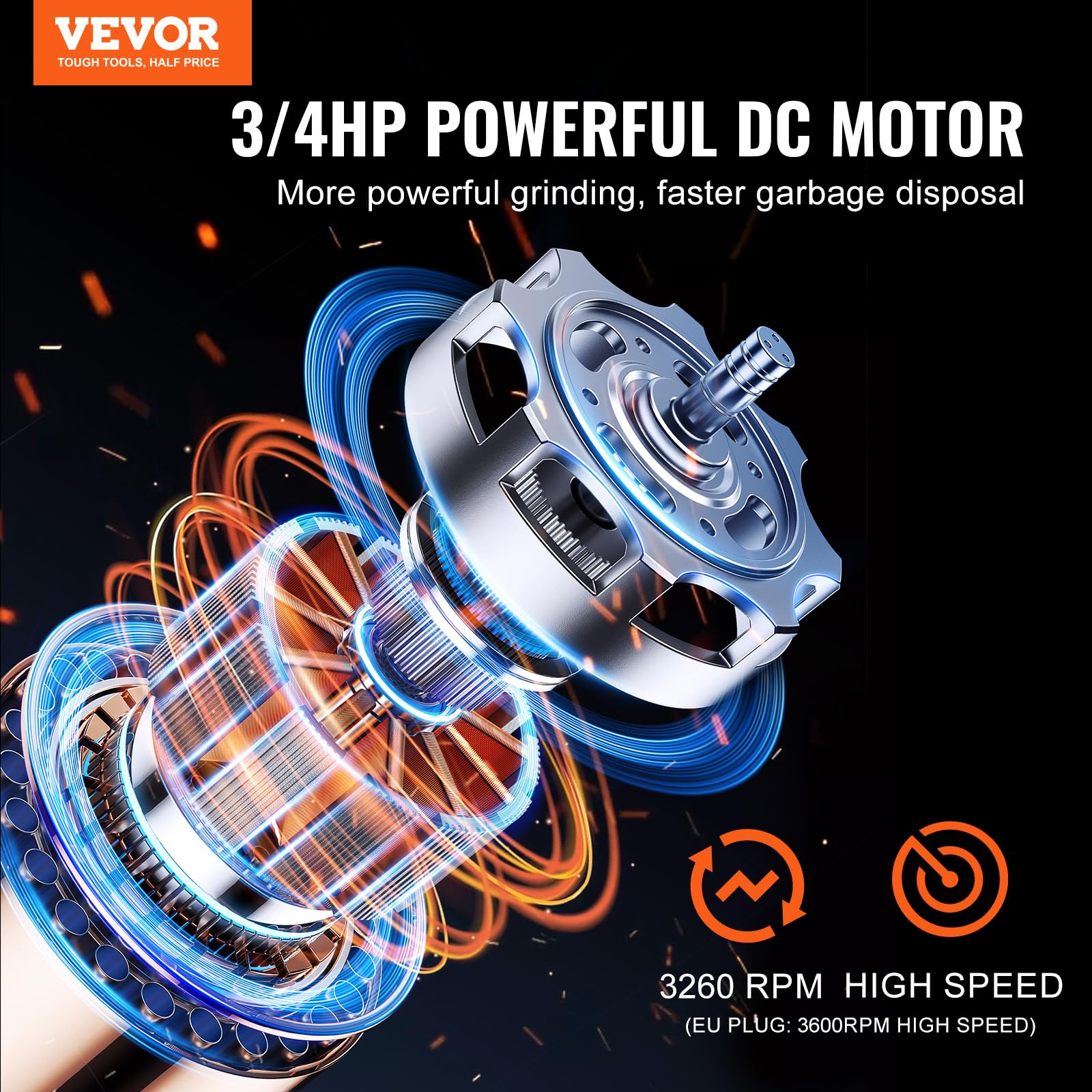 Image secondaire de Broyeur à Déchets d'Évier VEVOR 3/4 CV - Élimination Efficace des Déchets Alimentaires