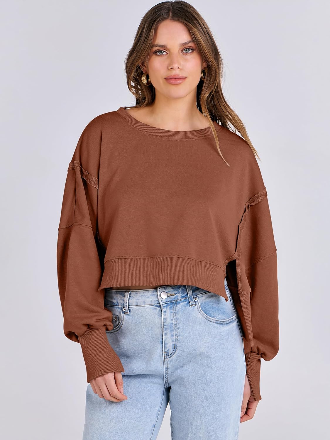 ANRABESS Womens Cropped Sweatshirts Oversized Crewneck Long Sleeve Tops 2026 Spring Winter Loose Pullover Teen Girls Clothes - Image 7