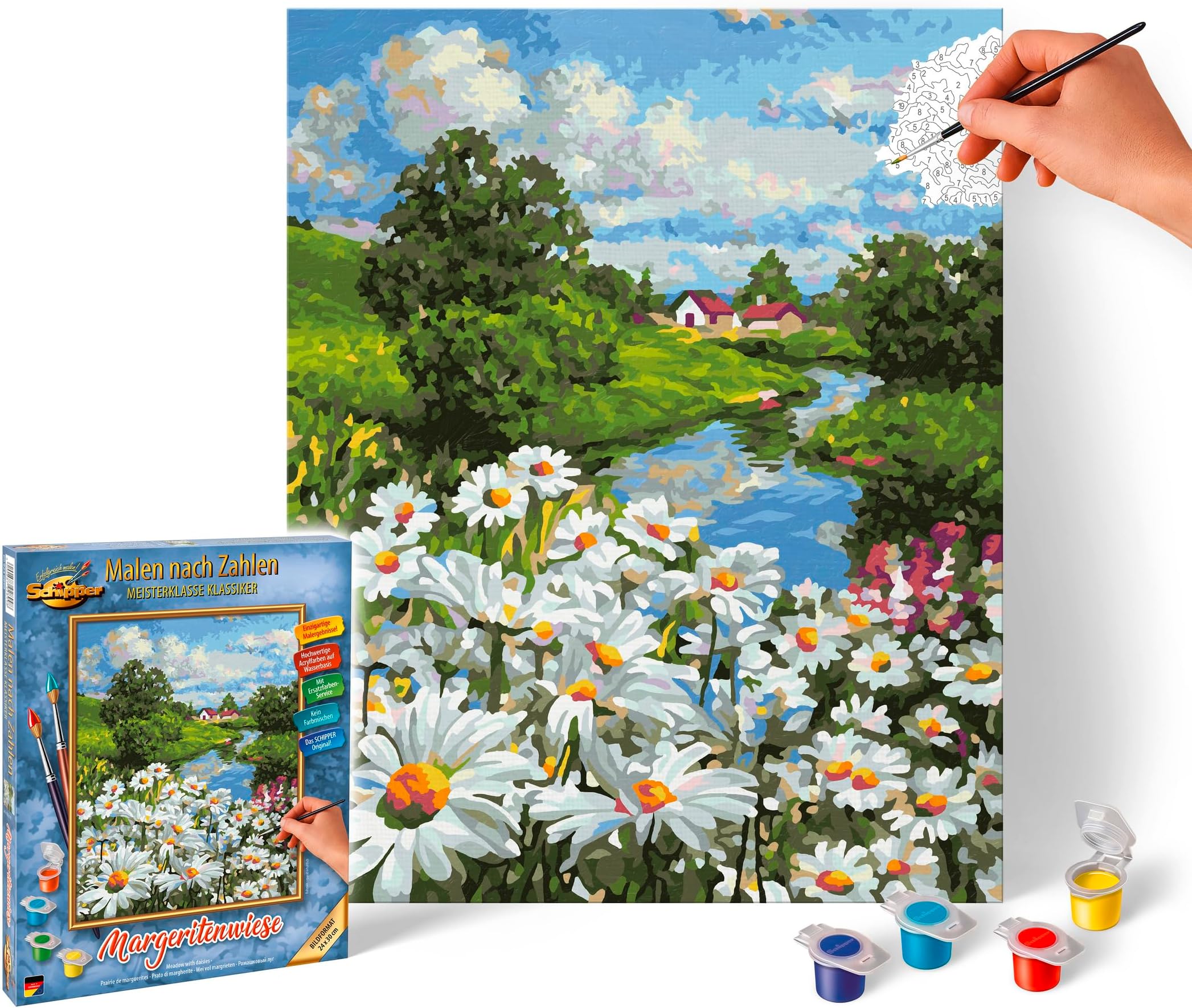 Schipper 609240899 Painting by Numbers - Daisy Meadow - Painting Pictures for Adults Including Brush and Acrylic Paints 24 x 30 cm