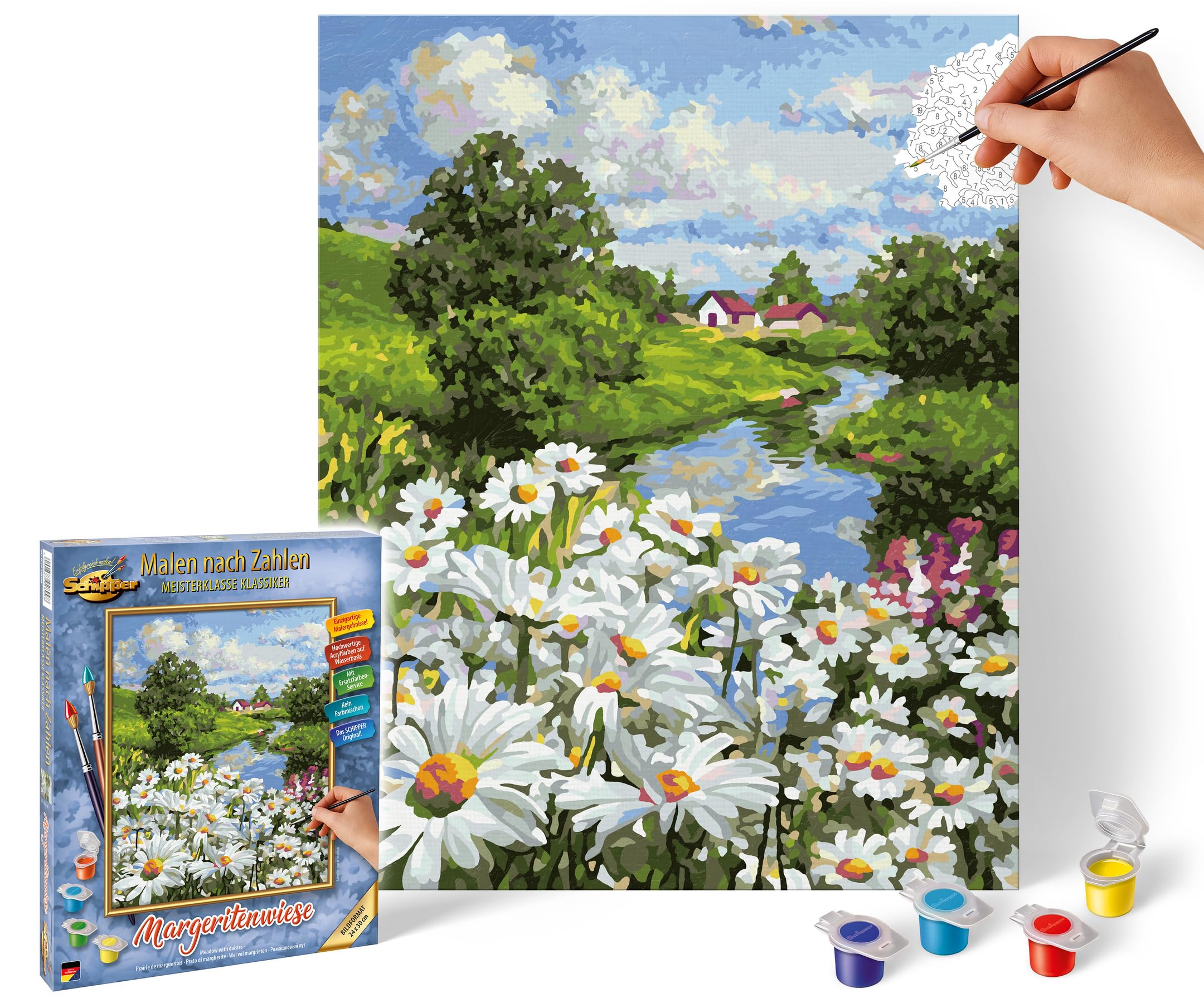 Schipper 609240899 Painting by Numbers - Daisy Meadow - Painting Pictures for Adults Including Brush and Acrylic Paints 24 x 30 cm