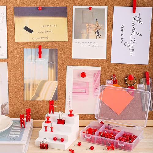 Miniatura 3 de BESARME 200 alfileres de empuje rojos, 5 estilos de tachuelas de pulgar, alfileres decorativos para tablero de corcho, tablón de anuncios, pared,