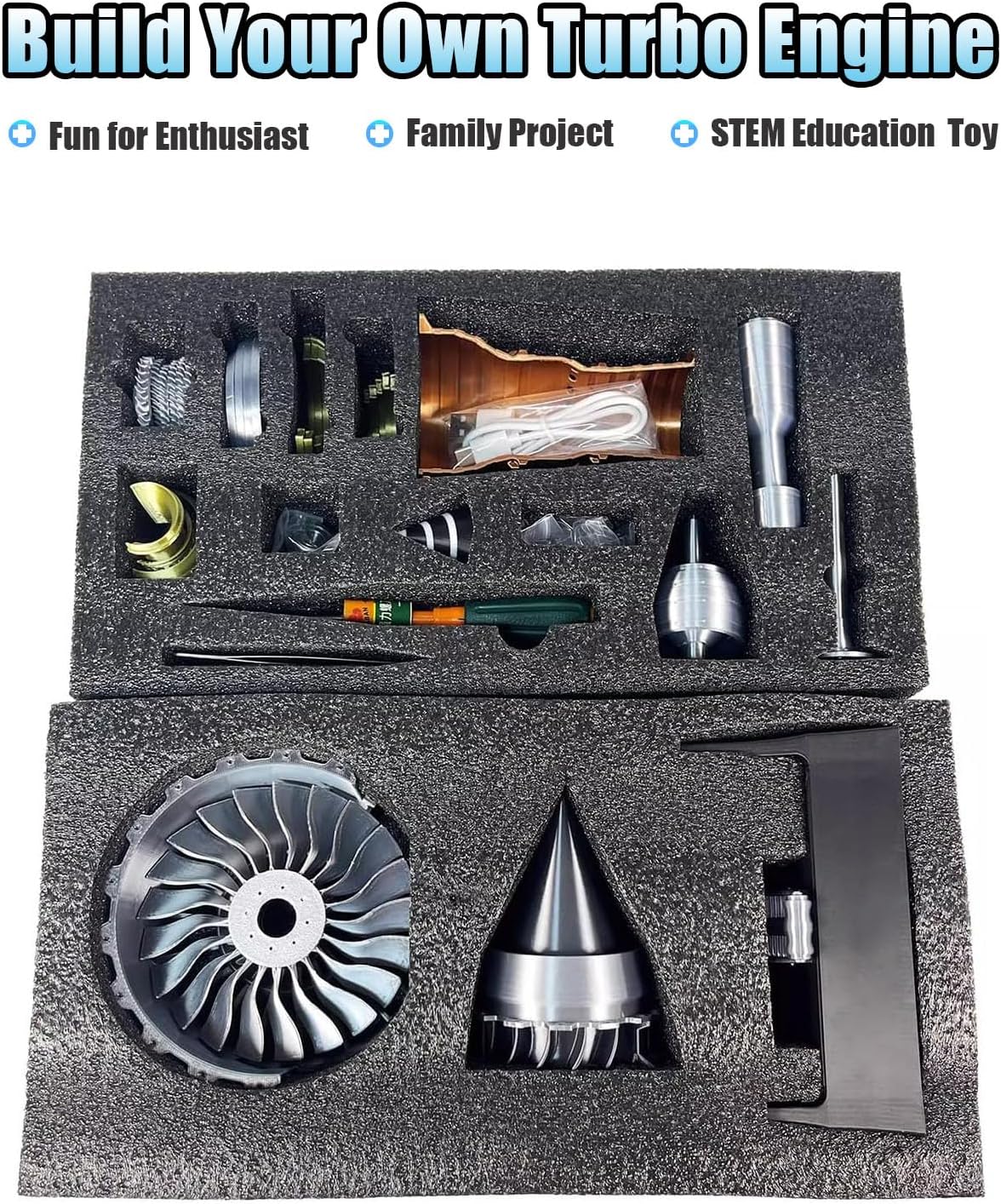 TR900 Turbofan Engine Model, Adjustable Speed Aircraft Turbojet Engine with LED Light, Mechanical Science Aero Engine Education Toy Desk Decor for Adult Hobbyists,28cm (Assembly Version-Blue+Red)